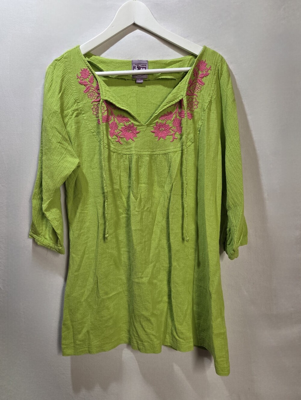 City Hearts Lime Green Embroidered Funky Boho Tunic Top - Size M -As Seen on TSC